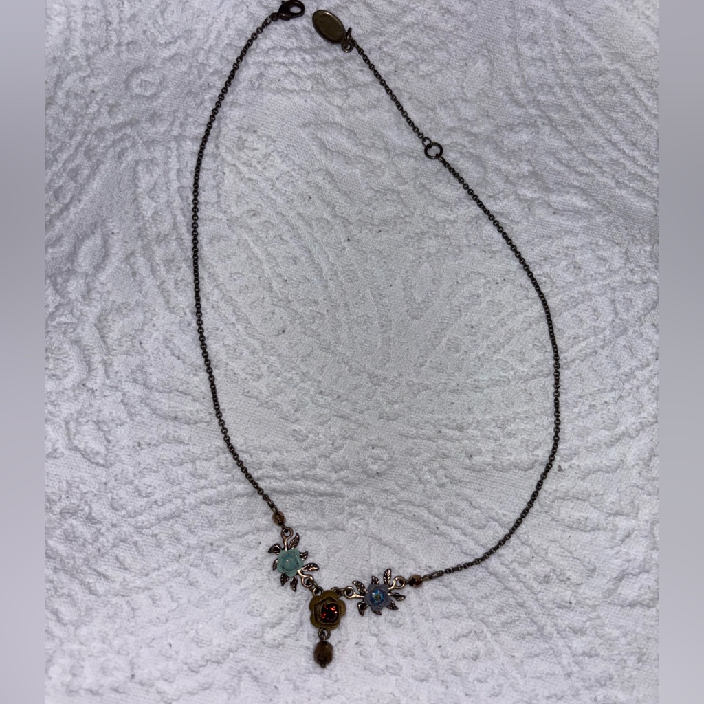 Michal Negrin Floral Pendant Necklace With Green And Blue Accents